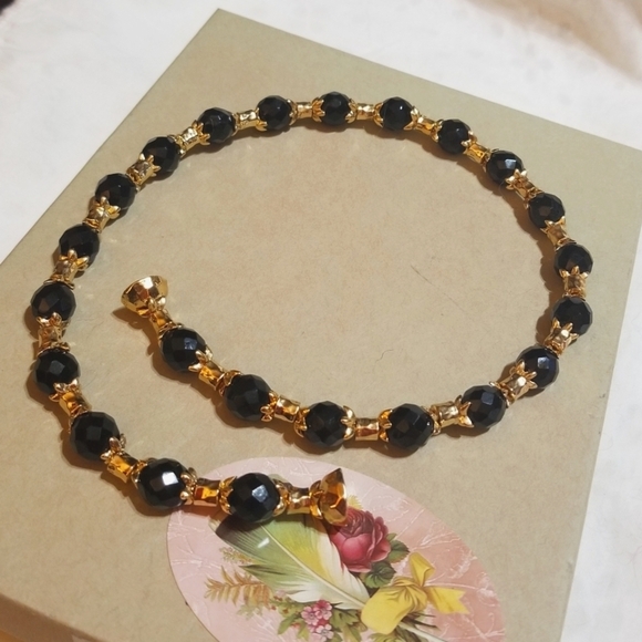 MINT! St JOHN Black Crystal Gold Plated Necklace - Picture 7 of 8